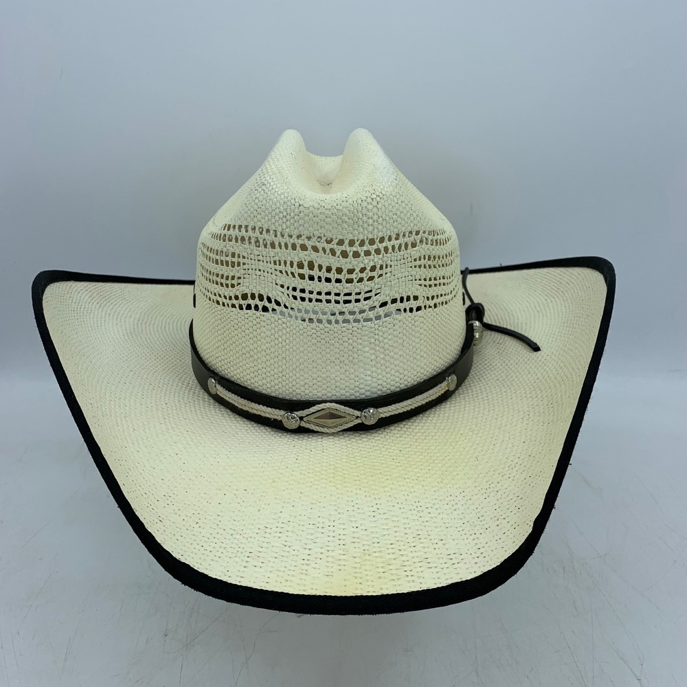Boho Rodeo Festival Farm Equestrian Woven Straw Cowboy Hat Conchos S/M Mexico